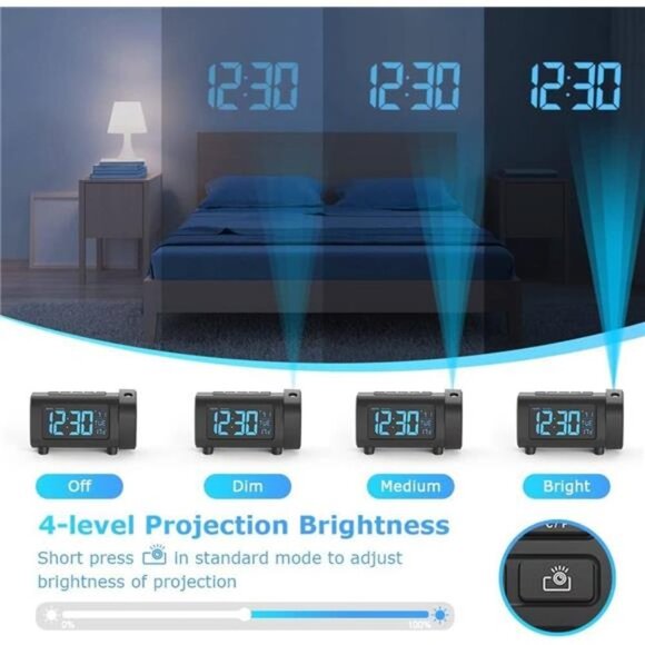 Projection Alarm Clock for Bedroom,Radio Alarm Clock with Projection on Ceiling - Picture 5 of 5